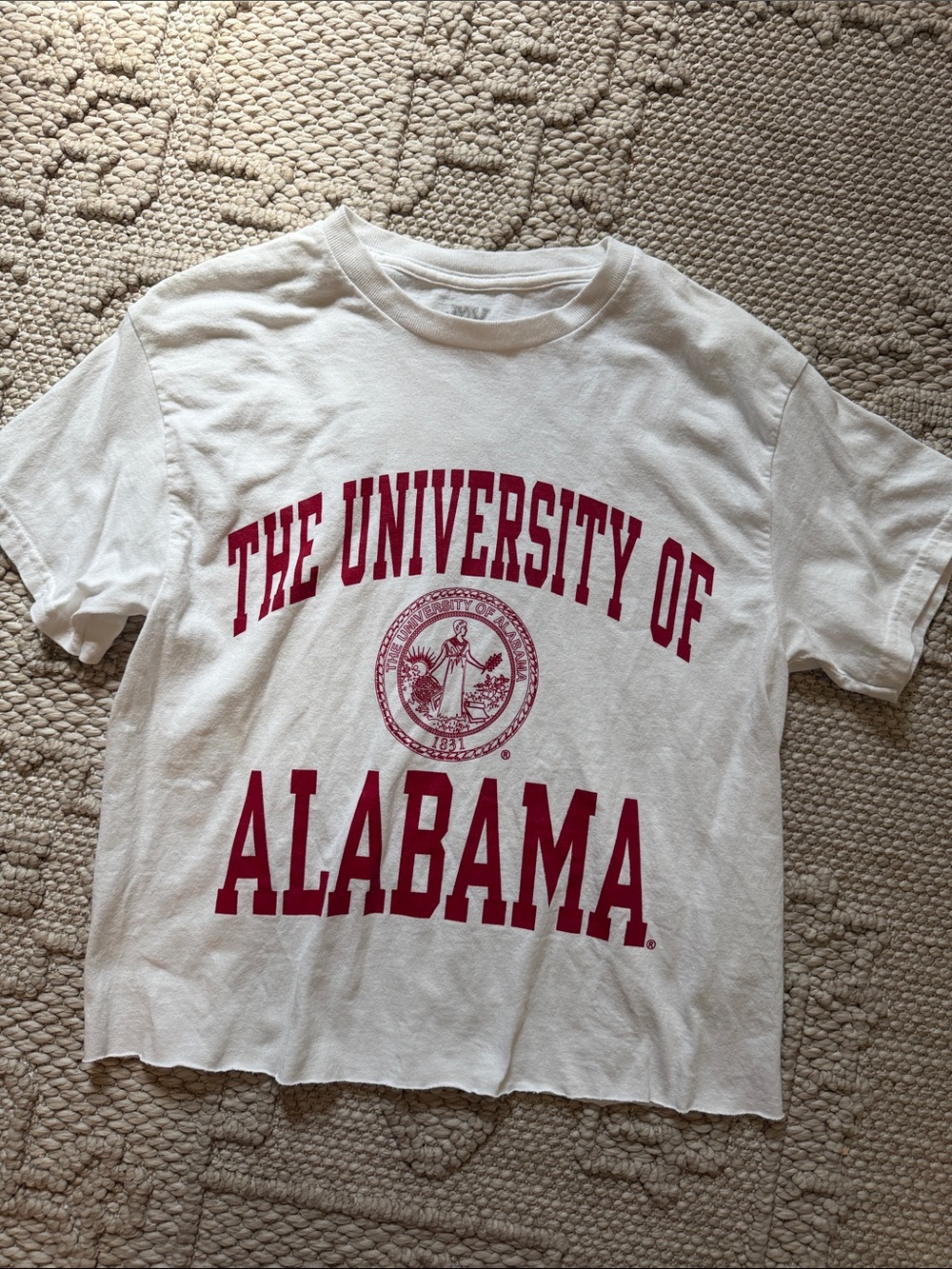 MV Sport White & Crimson The University of Alabama Graphic cropped tee